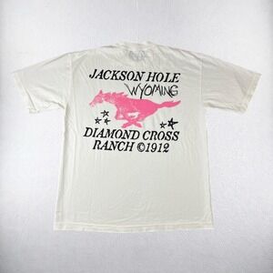 Diamond Cross Ranch T Shirt Mens Large White Jackson Hole Wyoming Pink Horse